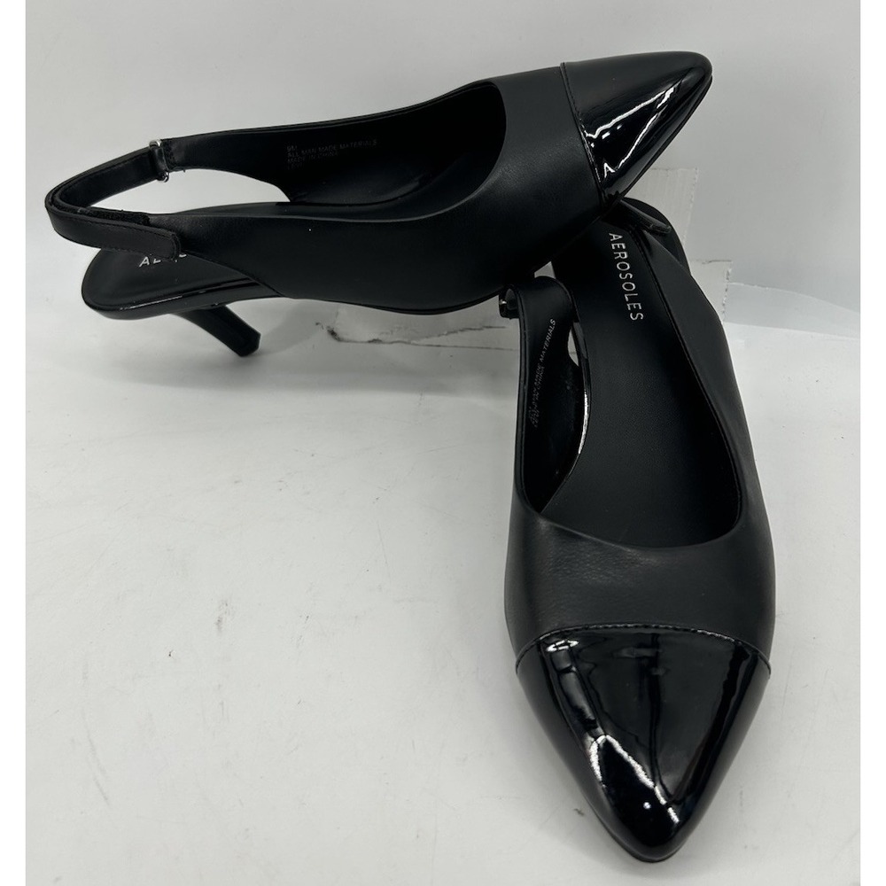 Aerosoles Levi Slingback Pumps Pointed Patent Leather Toe Cap Black Women's 9M